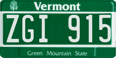 VT license plate ZGI915