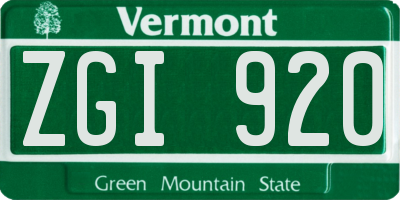VT license plate ZGI920
