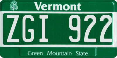 VT license plate ZGI922