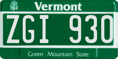 VT license plate ZGI930