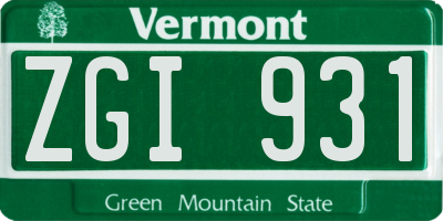 VT license plate ZGI931