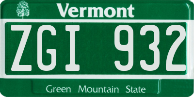 VT license plate ZGI932