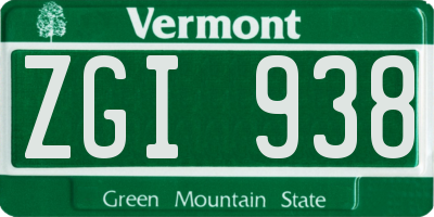 VT license plate ZGI938
