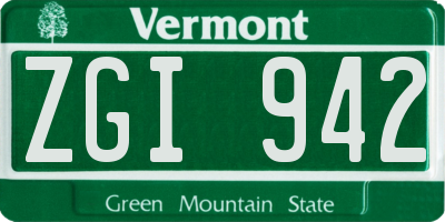 VT license plate ZGI942