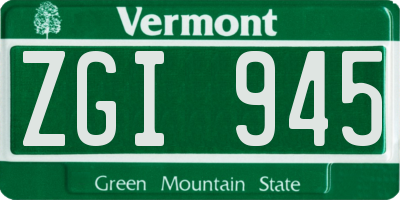 VT license plate ZGI945