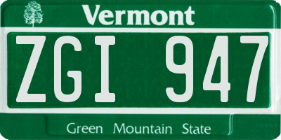 VT license plate ZGI947