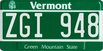 VT license plate ZGI948