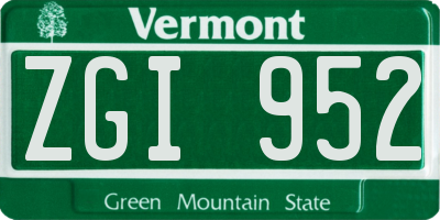 VT license plate ZGI952
