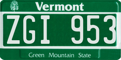 VT license plate ZGI953
