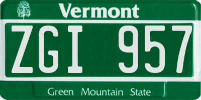 VT license plate ZGI957