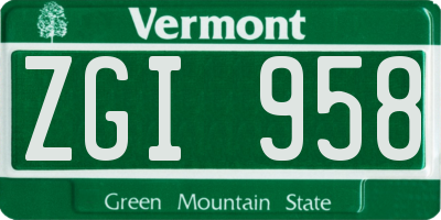 VT license plate ZGI958