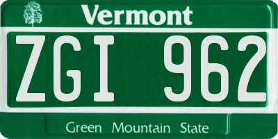 VT license plate ZGI962