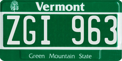 VT license plate ZGI963