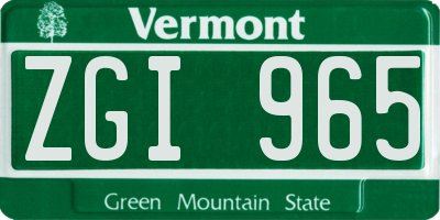 VT license plate ZGI965