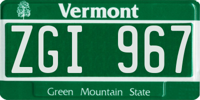 VT license plate ZGI967