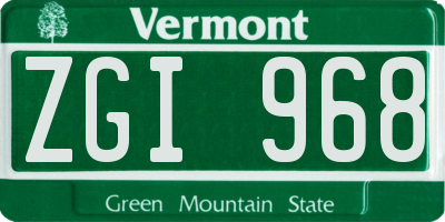 VT license plate ZGI968