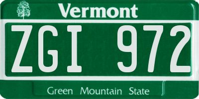 VT license plate ZGI972