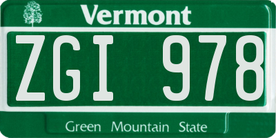 VT license plate ZGI978