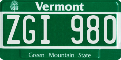 VT license plate ZGI980