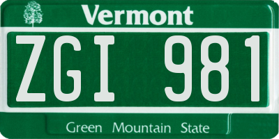 VT license plate ZGI981