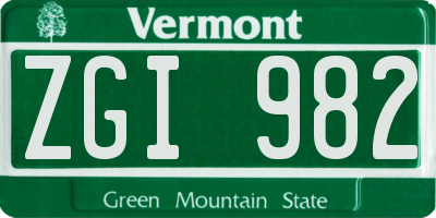 VT license plate ZGI982