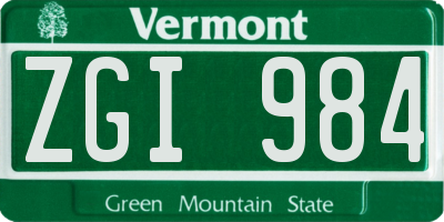 VT license plate ZGI984