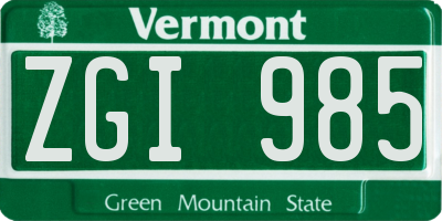 VT license plate ZGI985
