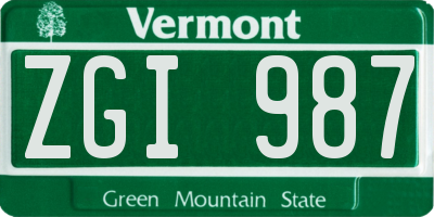 VT license plate ZGI987