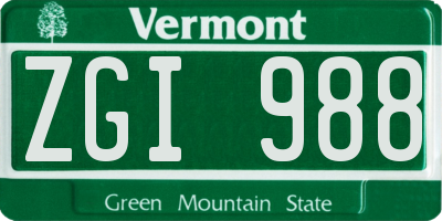 VT license plate ZGI988