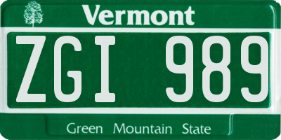 VT license plate ZGI989
