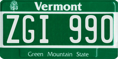 VT license plate ZGI990