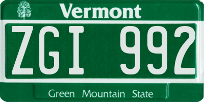 VT license plate ZGI992