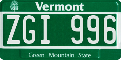 VT license plate ZGI996