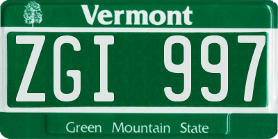 VT license plate ZGI997