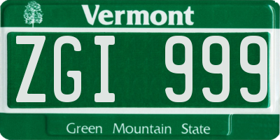 VT license plate ZGI999