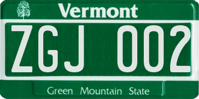VT license plate ZGJ002
