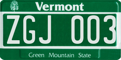 VT license plate ZGJ003