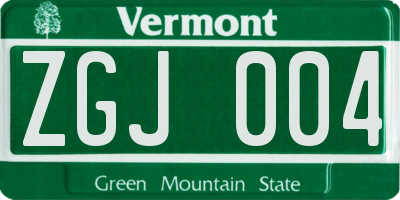 VT license plate ZGJ004