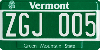 VT license plate ZGJ005