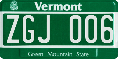 VT license plate ZGJ006