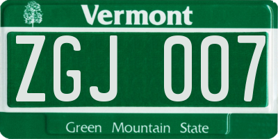 VT license plate ZGJ007