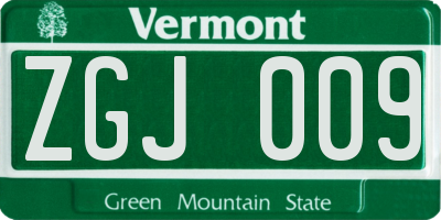 VT license plate ZGJ009