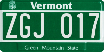 VT license plate ZGJ017