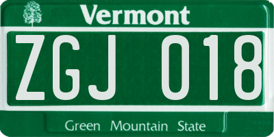 VT license plate ZGJ018