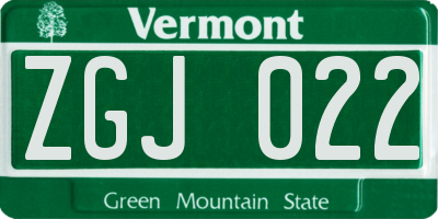 VT license plate ZGJ022