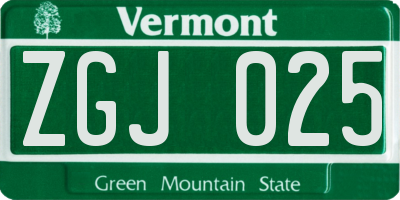 VT license plate ZGJ025