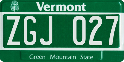 VT license plate ZGJ027