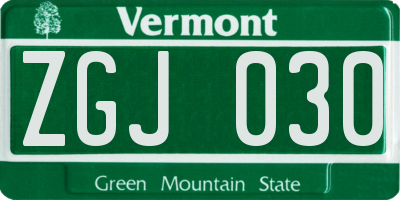VT license plate ZGJ030