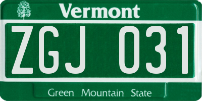 VT license plate ZGJ031