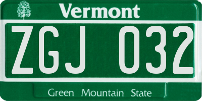 VT license plate ZGJ032